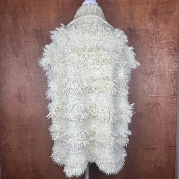 Anthropologie Cream Shaggy Sweater Vest size 1X/2X snap button closure 25% wool - Picture 8 of 16